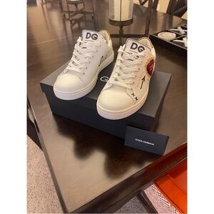 Dolce & Gabbana White Sneakers with Gold and Red Accents